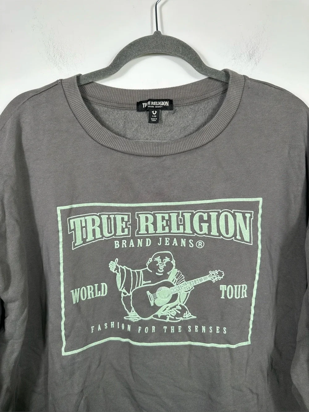 True Religion Buddha Relaxed Sweatshirt Gray Graphic Pullover Size Large